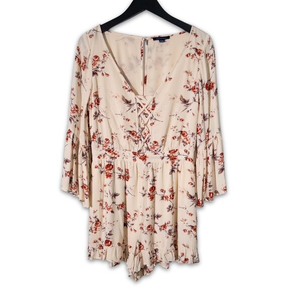 American Eagle Romper - Womens Medium - Floral Boho Ruffle Hem Short Jumpsuit - Picture 1 of 9